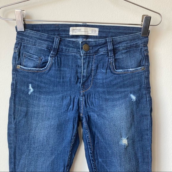 Zara Distressed Deconstructed Ripped Skinny Stretch Medium Blue Jeans Women 4 - Picture 3 of 5